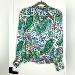 Zara Bright Paisley Button-Up Top, S